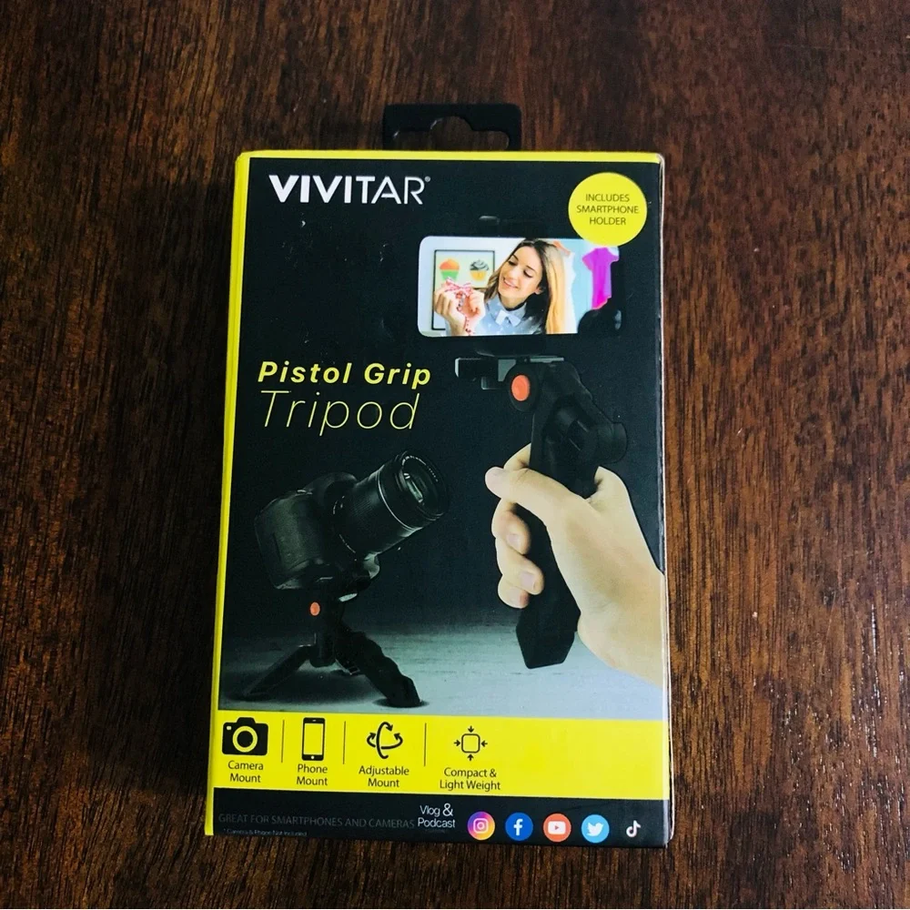 Vivitar Pistol Grip portable mini tabletop Tripod with smartphone holder black